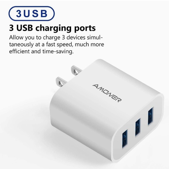 Amoner—2Pack 15W 3-Port Plug Power Adapter USB-C, Wide Compatibility (NEW) - Picture 5 of 8